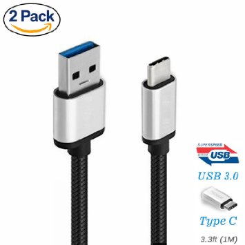 PECHAM B30 [2 Pack] Hi-speed USB 3.1 USB-C to USB-A 3.0 Cable 3.3ft Nylon Braided USB Data Cable With Reversible Connector for New Macbook 12 Inch, Nokia N1 Tablet and Other Type-C Supported Devices