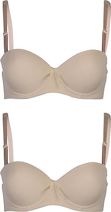 Passionelle® Womens Smoothly Padded Strapless Multiway Push Up Bras - Pack of 2