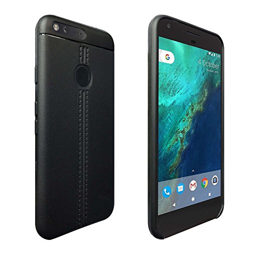 Google Pixel XL Case, iC-Tech Shockproof Soft TPU, Two line design leather pattern finish - Black