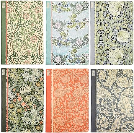 William Morris Soft Cover Travel Journal Notebooks (A5 Size, 6 Pack)