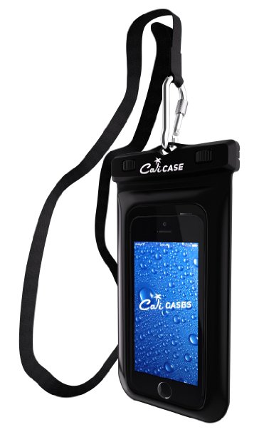 CaliCase Floating Waterproof Pouch Extra Large - Perfect for Outdoor Activities Boating  Kayaking  Rafting  Swimming  Beach - Protects your Cell Phone Wallet Passport Money from Water Sand Dust and Dirt - IPX8 Certified to 100 Feet Black