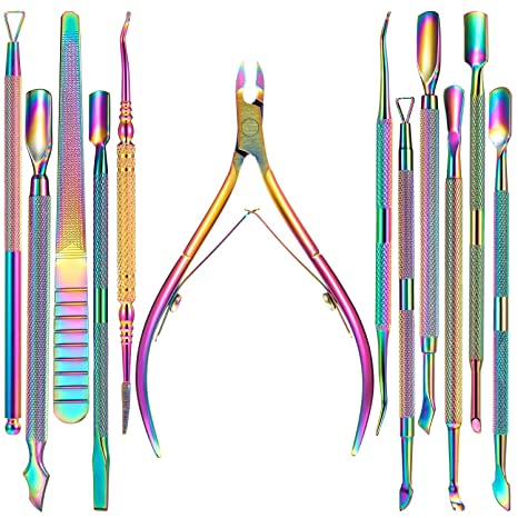 12 Pieces Cuticle Nippers and Ingrown Nail Kit Cuticle Pusher Triangle Nail Polish Remover Nail Cleaner Fork Nail File Lifter Cuticle Peeler Scraper for Fingernail Toenail Manicure