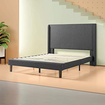 Zinus - Marcus - Upholstered Wingback Platform Bed / Mattress Foundation / Easy Assembly / Strong Wood Slat Support, King