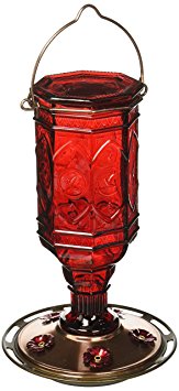 More Birds Jewel Vintage Antique Bottle Hummingbird Feeder, Red, 23 Ounce Nectar Capacity