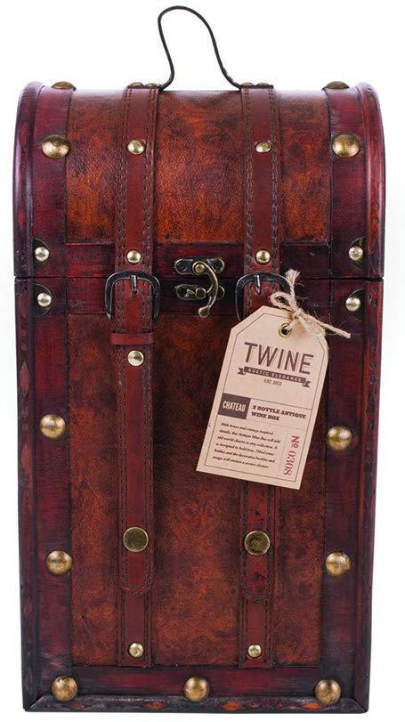Twine 0308 Chateau Two Bottle Antique Wooden Wine Box, Brown