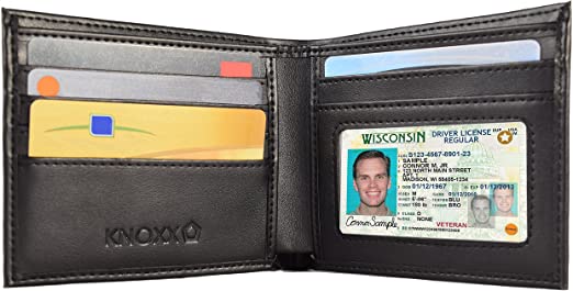 KNOXX Wallets - RFID Secure Bifold, Transparent ID Holder, 2 Currency Slots, Leather, Gift Box Included