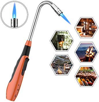 CooAoo Jet Lighter, Refillable Candle Gas Lighter w Strong Flame&360°flexible stainless steel hose, Safety Fire Igniter for Hob Stove Oven Wood Fireplace Grills BBQ Camping Firework Tea Lighter 28cm
