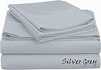 UHCBeddings 1000 Thread Count Long-Staple 100% Egyptian Cotton, Queen Bed Sheet Set, for 18" Deep Mattresses Single Ply, Solid, Silver Grey