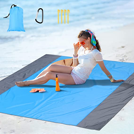 FINEST  Beach Blanket, 79”x 83”Sandproof&Waterproof Beach Mat for 4-7 Adults, Oversized Lightweight Portable Picnic Blanket Outdoor Mat for Travel, Camping, Hiking