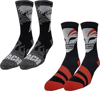 Ripple Junction Bleach Adult Anime Crew Sock 2 Pack Ichigo and Hollow Mask Officially Licensed