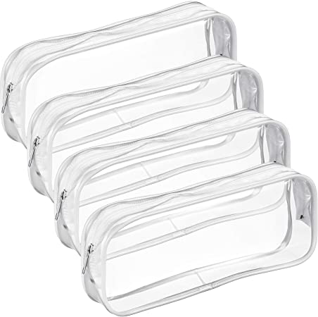 Tatuo 4 Pieces Clear PVC Zipper Pen Pencil Case, Big Capacity Pencil Bag Makeup Pouch (White)