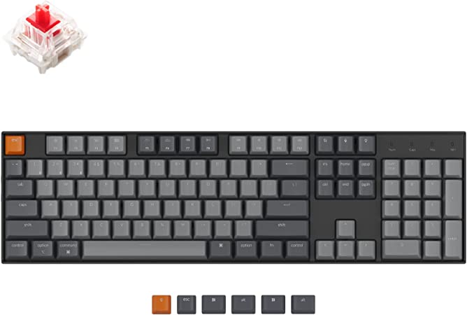 Keychron K10 Full Size Layout RGB Backlit Hot-Swappable Mechanical Gaming Keyboard for Mac Windows, Multitasking 104-Key Bluetooth Wireless/USB Wired Computer Keyboard with Gateron G Pro Red Switch