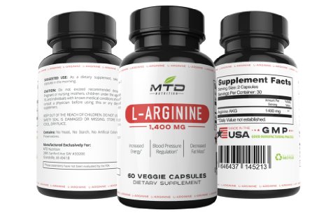 L Arginine Supplement, Highest Strength L Arginine Available. Helps: Increase Nitric Oxide Production, Better Blood Flow, Gain More Energy, Build Muscle, and Much More. 60 Veggie Capsules.
