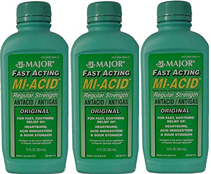 Mi Acid Antacid Anti Gas Liquid Generic for Mylanta Regular Strength Liquid , Lemon Flavor, 12-Oz Bottles Pack of 3 Bottles