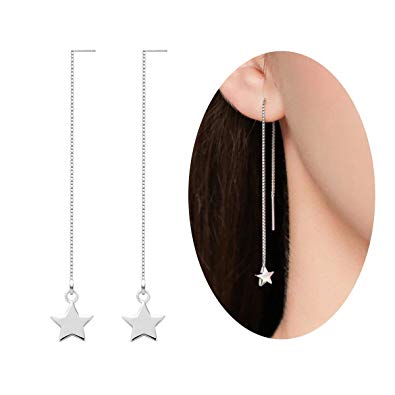Sterling Silver Threader Tassel Earrings Star Drop Dangle Long Charm Earrings A Pair