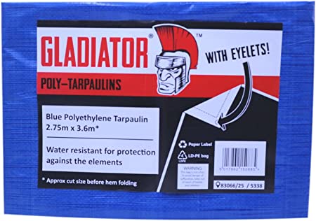 Gladiator® Tarpaulin (9 x11ft | 2.75 x 3.6m) Heavy Duty Tarpaulin with Eyelets- Multipurpose, Durable, Waterproof, Weather Proof, Rip and Tear Resistant - Blue