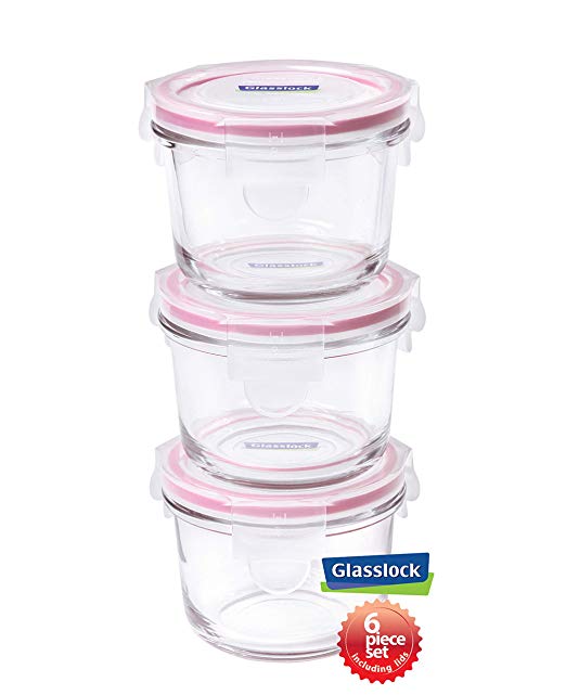 Glasslock Food-Storage Container with Locking Lids Microwave Safe 6pcs Set Round 5.5oz