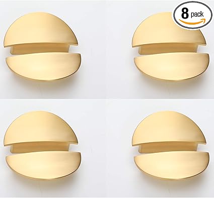 Kitchen Cabinet Pulls,8-Pack,Addlike Half Moon Cup Pulls 2.52" Hole Centers with Screws Pull Handles for Dresser Drawers Brushed Gold Half Circle Moon Drawer Pull Zinc Alloy Drawer Pulls