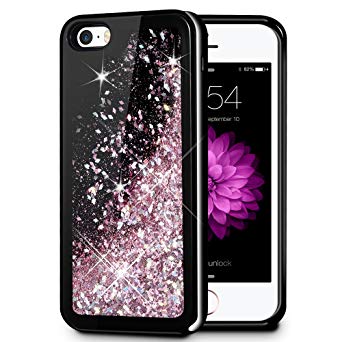 iPhone 5/5S/SE Case, Caka iPhone 5S Glitter Case [Starry Night Series] Bling Fashion Luxury Flowing Liquid Floating Sparkle Glitter TPU Bumper Case for iPhone 5/5S/SE - (Rose Gold)