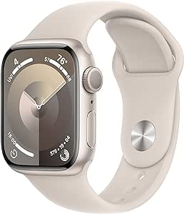 Apple Watch Series 9 [GPS 41mm] Smartwatch with Starlight Aluminum Case with Starlight Sport Band S/M. Fitness Tracker, Blood Oxygen & ECG Apps, Always-On Retina Display (Renewed)