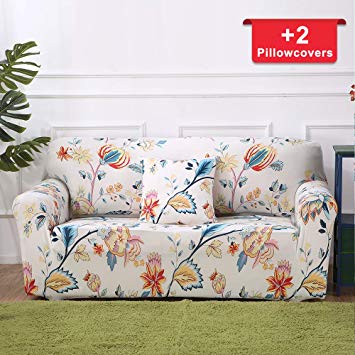 Hipinger Spandex Fabric Stretch Couch Cover Sofa Slipcover Stylish Furniture Protector for 3 Cushion Couch (3 Seater, Floral Pattern)
