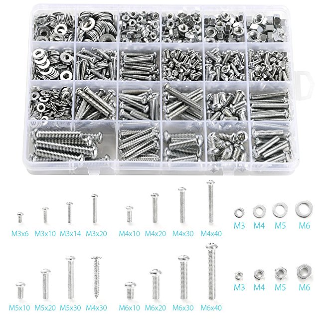 24 types Phillips Pan Head M3 M4 M5 M6 Stainless Steel Bolts Screws Nuts Flat Gasket Washers Assortment Kit