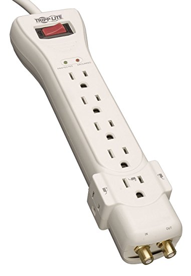 Tripp Lite 7 Outlet Surge Protector Power Strip 7ft Cord Right Angle Plug 2160 Joules Coax & $75K INSURANCE (SUPER7COAX)