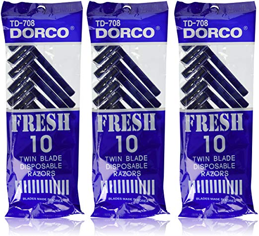 3 Pks 30 pieces Dorco Fresh Twin Blade Disposable Razors