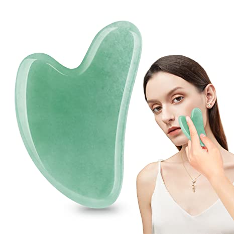 APOKE Guasha Tool, Natural Anti-Aging Jade Gua Sha for Facial and Body Skin, Reduces Eye, Face Puffiness, Fine Lines and Wrinkles, Relaxing Muscles, Lymphatic Drainage Gua Sha Massage Stone (Green)