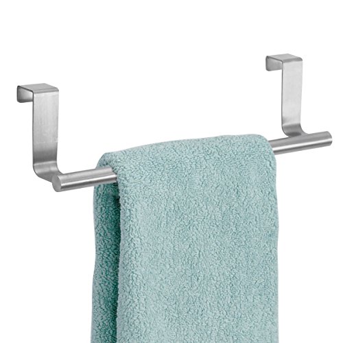 mDesign Over-the-Cabinet Kitchen Dish Towel Bar Holder - 9", Brushed Stainless Steel