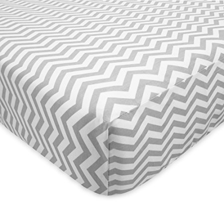 TL Care 100% Cotton Flannel Fitted Crib Sheet, Gray Zigzag