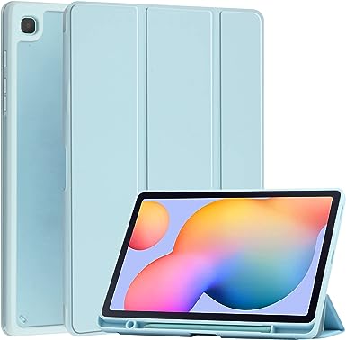 KuRoKo Galaxy Tab S6 lite 10.4 2022/2020 Sleep Case With Pen Holder- Ultra Slim Lightweight Shockproof Cover with Clear Transparent Back Shell For Galaxy Tab S6 lite 10.4 (SM-P610/P613/P615/P619)-Blue