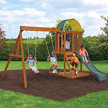 Premium Play Sets Ainsley Ready to Assemble Wooden Swing Set, Multicolor