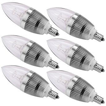 LEDMO LED Candelabra Bulbs,E12 3W Cool White Non-dimmable Silver(6 Pack)