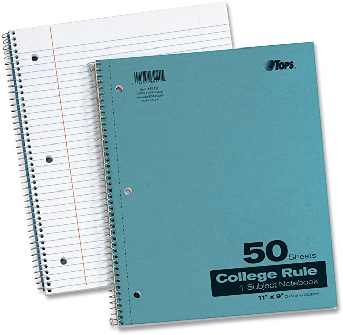 TOPS Kraft Cover Notebook, 9 x 11 Inch, 3-Hole Punched, College Rule, 50 Sheets, Blue (65120)