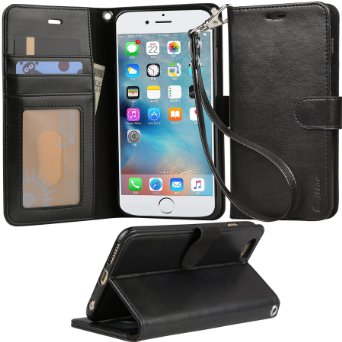 Iphone 6s Plus Case, Arae Apple Iphone 6 plus/ 6s Plus 5.5[Wrist Strap]Flip Folio [Kickstand Feature] PU leather wallet case with ID&Credit Card Pockets For Apple Iphone 6S Plus 5.5 (Black)