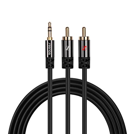 RCA Audio Cable, 3.5mm Stereo Jack to 2 RCA Phono Y Audio Splitter Cable 1.5m for Surround Sound, Pure Copper, DTS,Speaker with RCA Connector ,Gold Plated, Metal 3.5mm male to 2 RCA Connector (BLK RCA