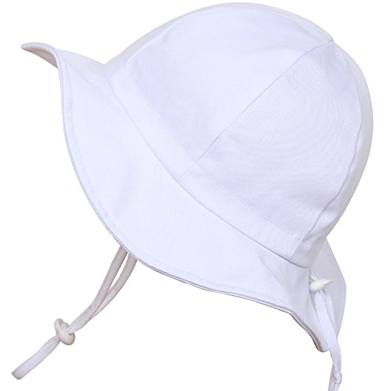 Baby Toddler Kids Sun Hat with Chin Strap, Adjustable Head Size, 50  UPF Cotton Brim or Bucket Hat