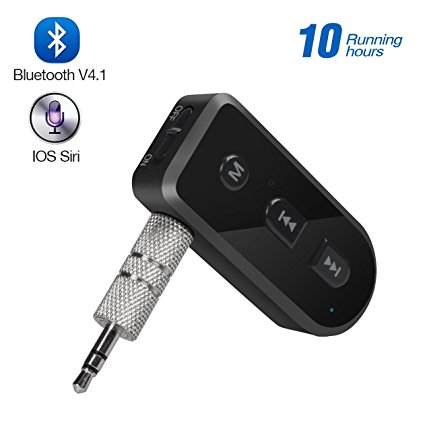 Sinvitron Portable Bluetooth 4.1 Receiver Hands-Free Car Kit Wireless Multipoint Connection Audio Music Adapter with 3.5mm AUX Port and Built-in Microphone for Car or Home Audio System