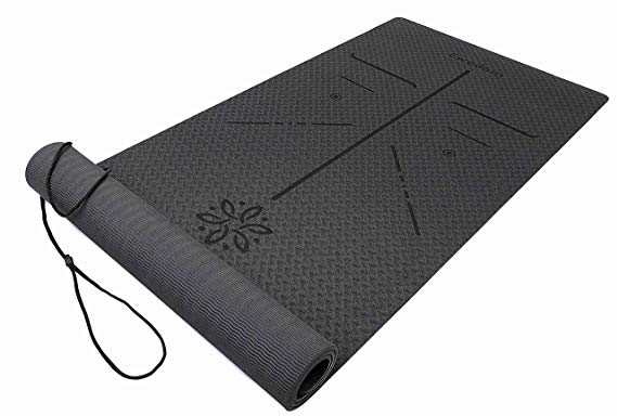 Ewedoos Eco Friendly Yoga Mat with Alignment Lines, TPE Yoga Mat Non Slip Textured Surfaces ¼-Inch Thick High Density Padding To Avoid Sore Knees, Perfect for Yoga, Pilates and Fitness