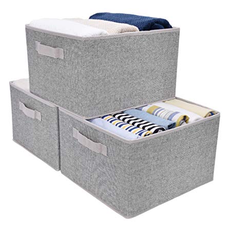 StorageWorks Collapsible Storage Bins for Shelves with Handles, Closet Basket, Rectangle, Gray, 3-Pack, Large