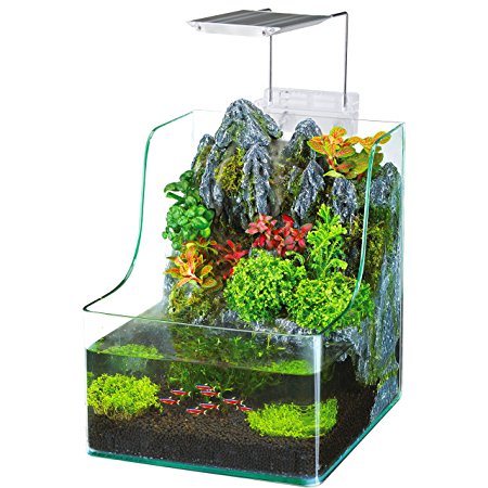 Penn Plax Aqua Terrarium Planting Tank With Aquarium for Fish, Waterfall, LED Light, Filter, Desktop Size, 1.85 Gallon