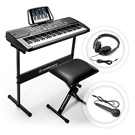 Hamzer 61-Key Digital Music Piano Keyboard – Portable Electronic Musical Instrument - with Stand, Stool, Headphones & Microphone
