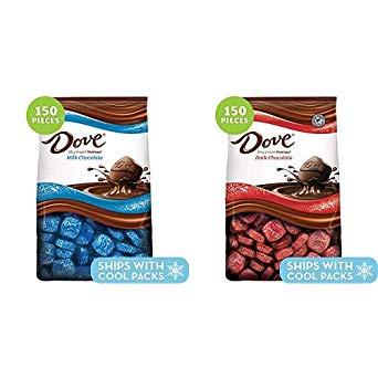 DOVE PROMISES Milk Chocolate Candy, 43.07-Ounce 150-Piece Bag AND DOVE PROMISES Dark Chocolate Candy 43.07 Ounce 153-Piece Bag