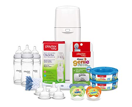 Playtex Baby Diaper Genie Gift Set, Includes Diaper Genie Diaper Pail  and Accessories and Playtex Baby Feeding Supplies - Great for Baby Registry