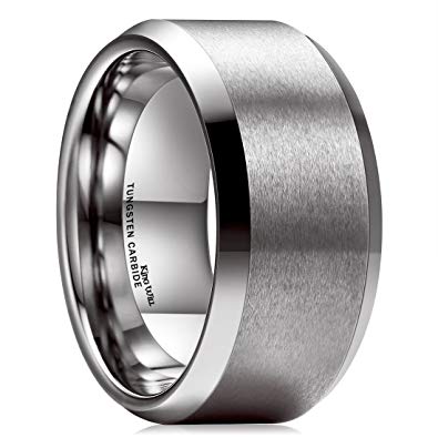 King Will BASIC 10mm Tungsten Carbide Ring for Men Matte Polished Wedding Engagement Band Comfort Fit