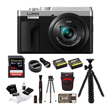 Panasonic LUMIX ZS80 24-720mm Travel Zoom Lens Digital Camera (Silver) Bundle with 64GB Extreme Pro, 2 Battery/Dual Charger kit, Spider Tripod, and Camera Accessory Bundle