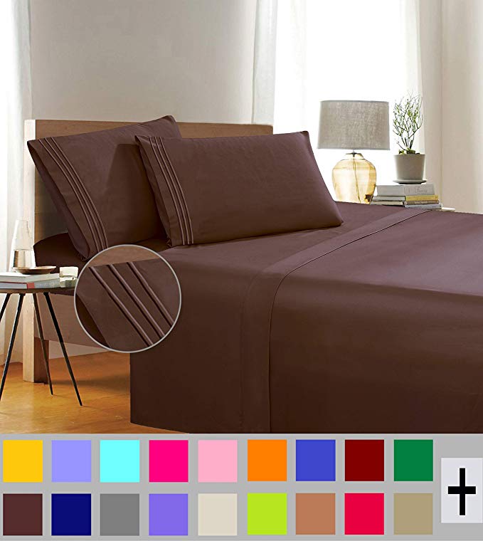 Elegant Comfort 1500 Thread Count Wrinkle & Fade Resistant Egyptian Quality 4-Piece Bed Sheet Set Ultra Soft Luxurious Set Includes Flat Sheet, Fitted Sheet and 2 Pillowcases, Queen, Espresso Brown