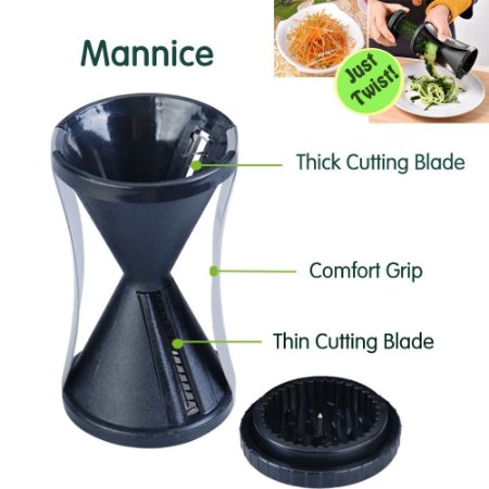 Mannice Vegetable Spiralizer Bundle - Envy Spiral Slicer - Zucchini Spaghetti Pasta Maker