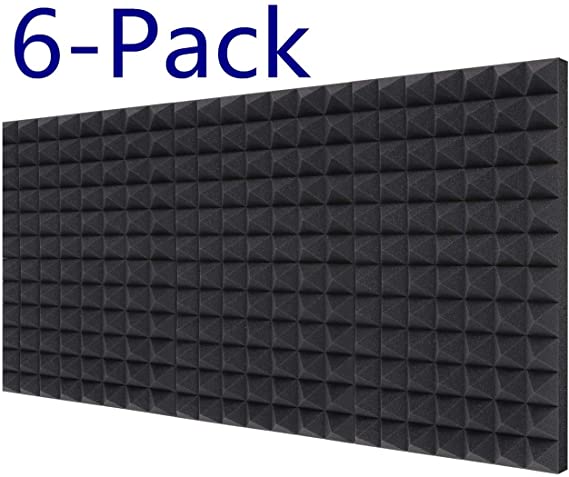 Acoustic Foam Panels 6-Pack 2" X 12" X 16", Ohuhu Uncompressed Pyramid 2 Inch Thick Sound Absorbing Dampening Wall Foam Acoustic Treatment